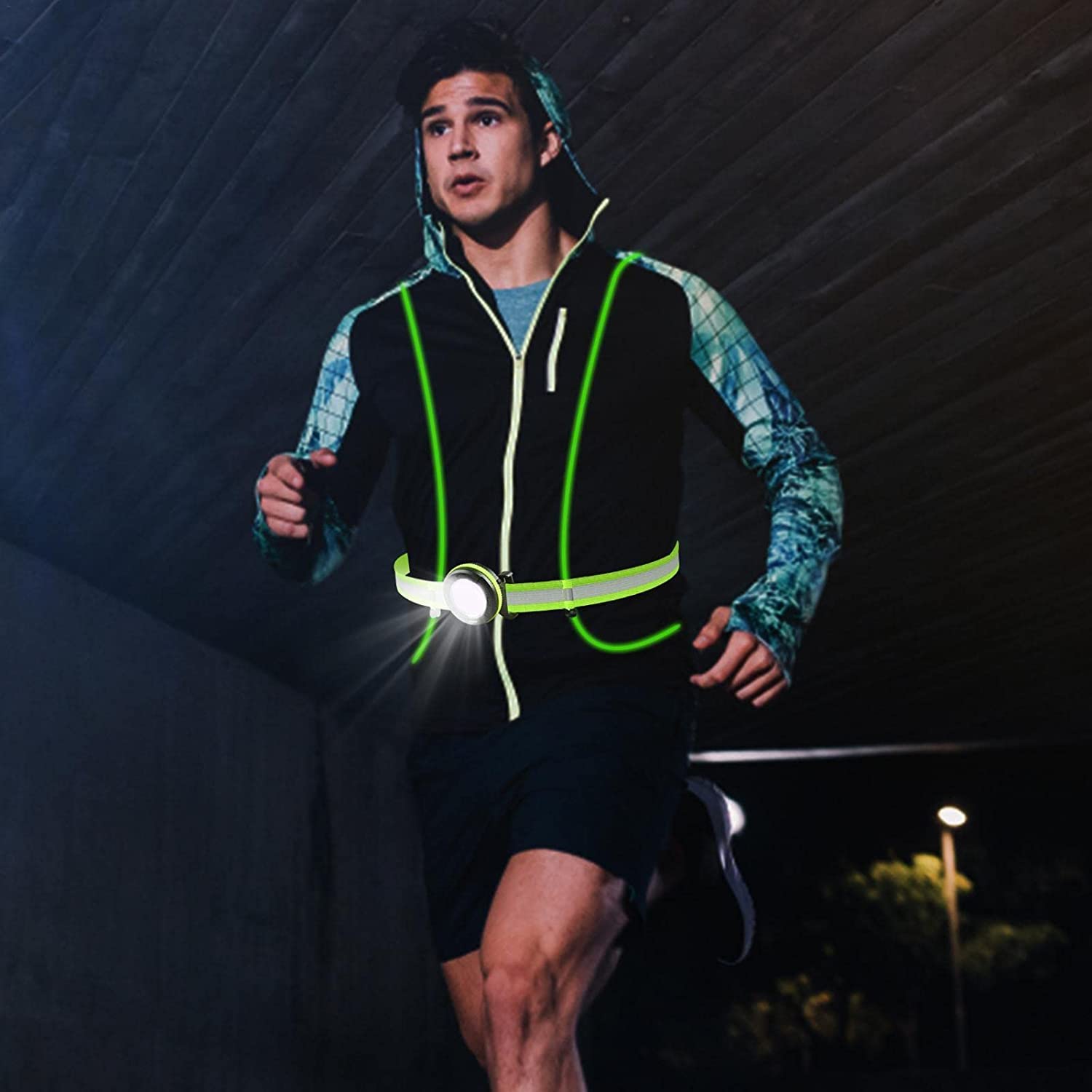 FabSports LED Reflective Running Vest with Front Light, 360° High Visibility Reflective Night Walking/Early Morning Fog Safety Vest - Light Equipment for Running, Cycling, Hiking & Outdoors 1