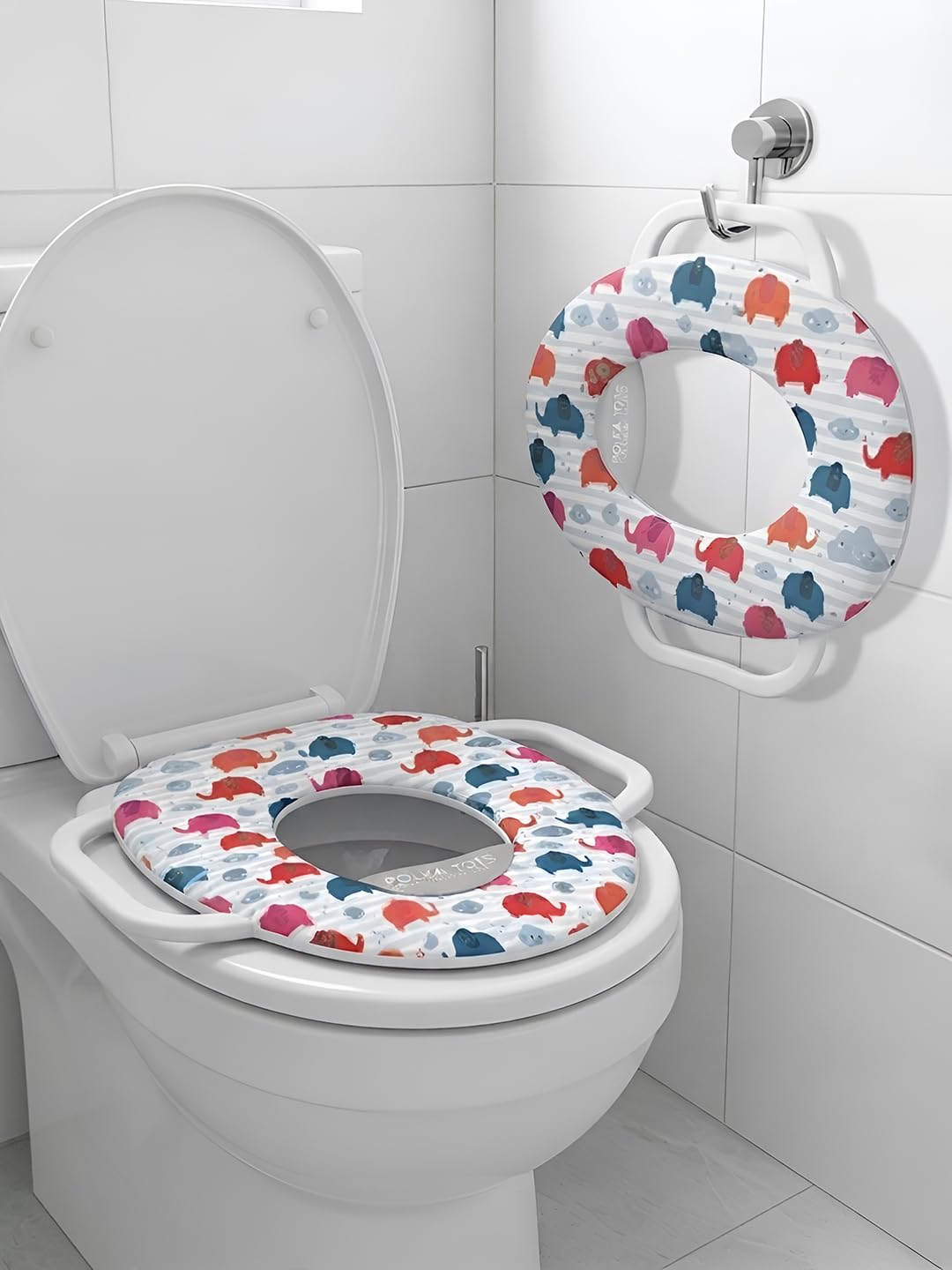 POLKA TOTS Plastic Elephant Design White Potty Seat With Handle For Extra Comfort, Suitable For Potty Training Of Babies, Kids & Toddlers-picture-14