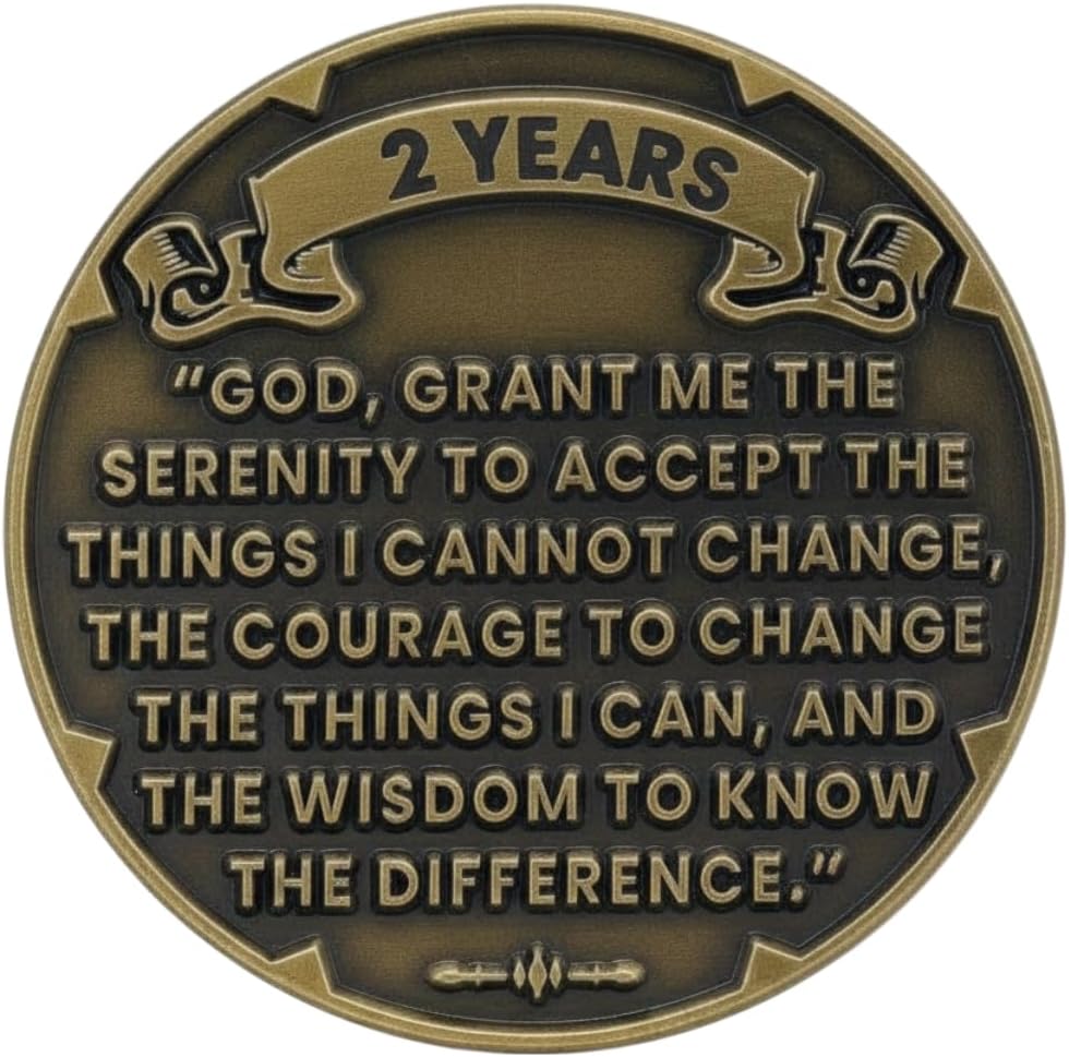 2 Year Eagle Sobriety Coin - Serenity Prayer AA Medallion, Recovery Chip image 3