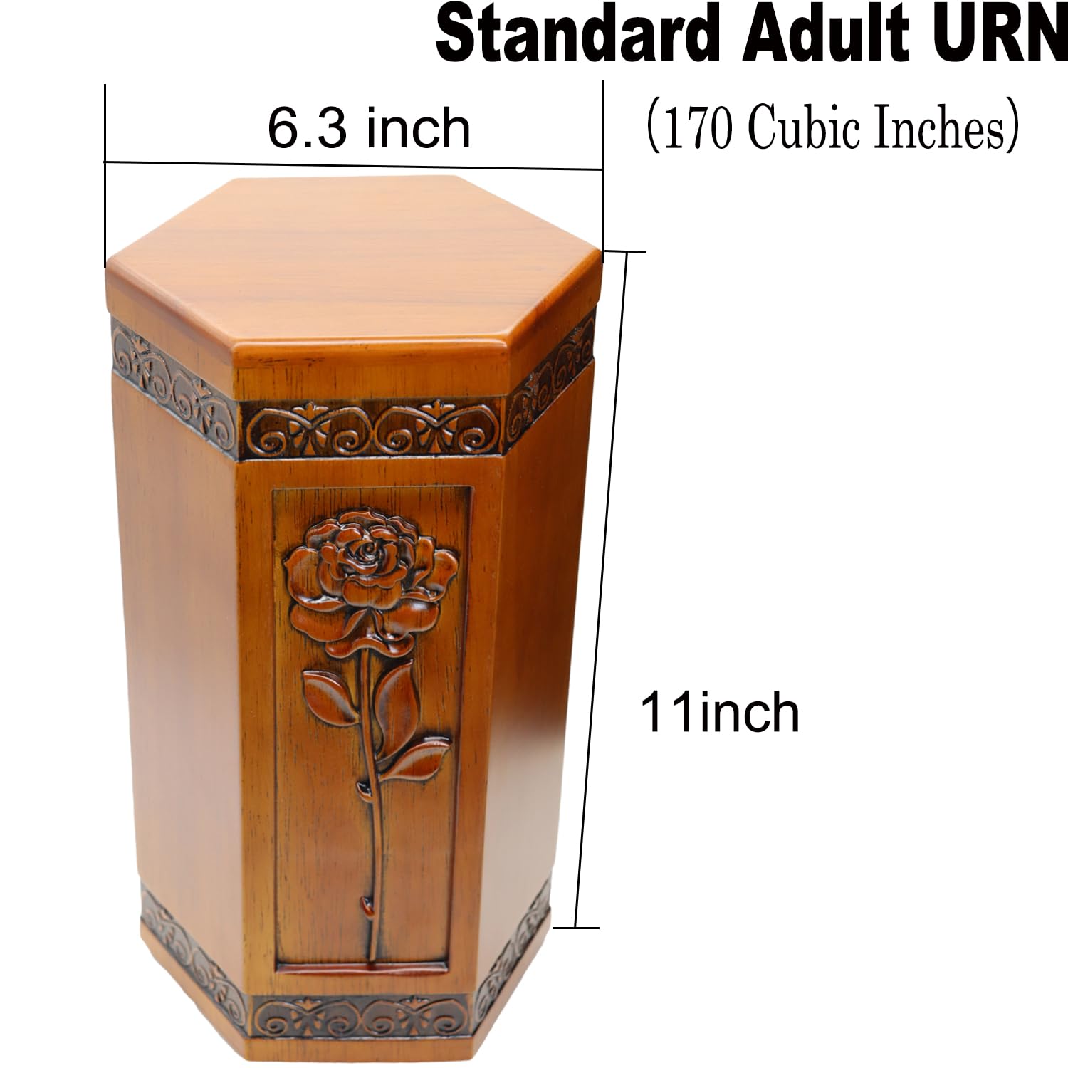 Urns for Wooden, Cremation Urn for Human Ashes Adult - Hand Engraving Rose Flower - Funeral Urn for Mother/Dad - Display Burial at Home or in Niche at Columbarium (Large Wood Decorative Urn