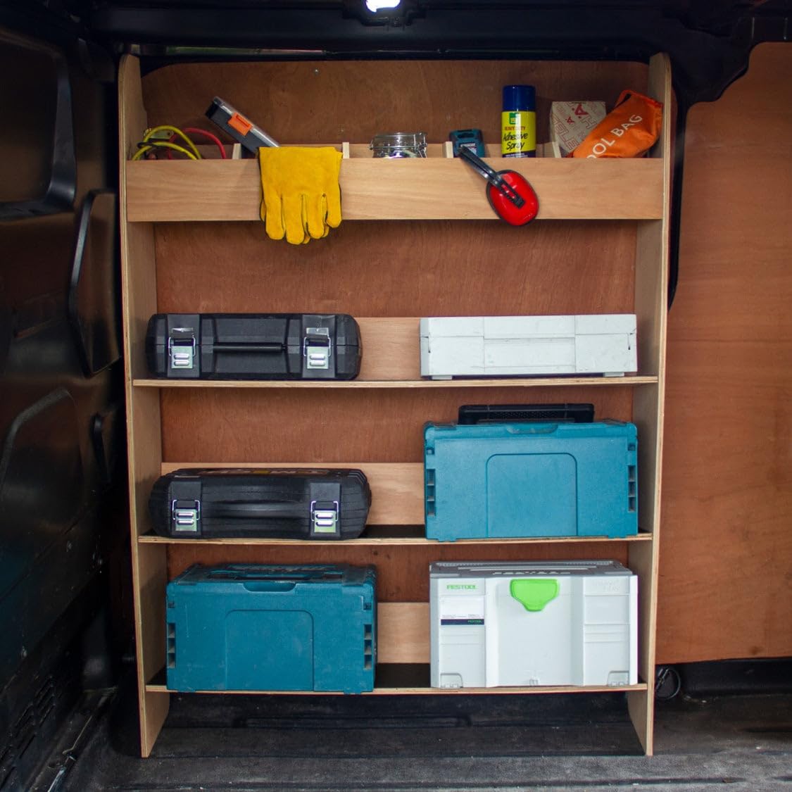 Transit Custom Fahrzeugeinrichtung Werkzeugkasten Kurz oder Lang Radstand Birkensperrholz Fahrzeugregal Transportregal Regal Regalsystem Linkslenker Rechtslenker 136cm H x 102cm B x 30cm T