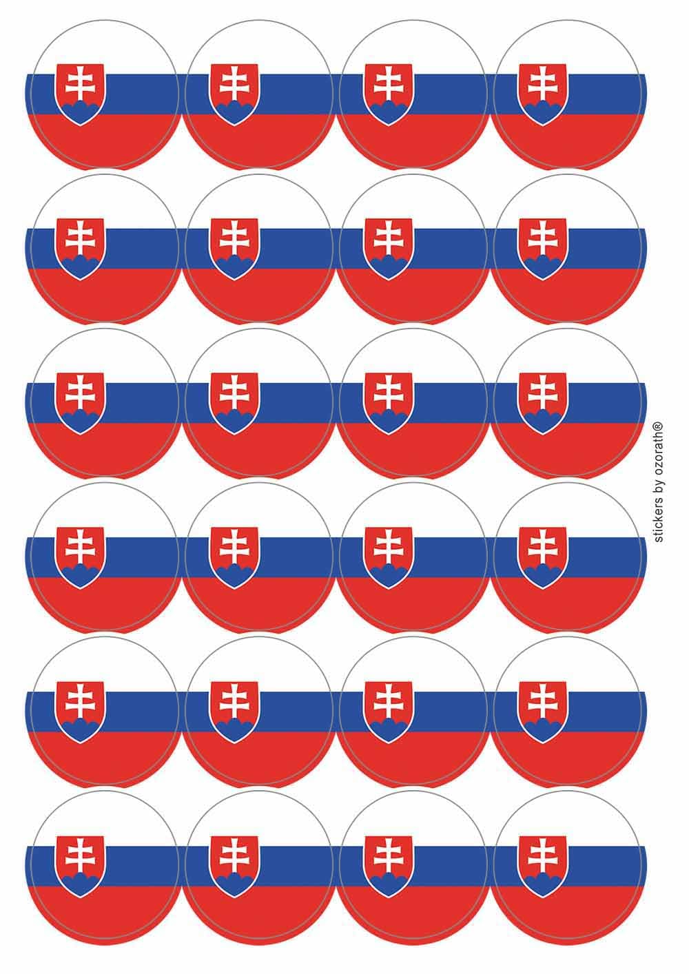 Slovakia National Flag Circular Matt Paper Stickers A4 Sheet of 24 (Each Sticker is 45mm Diameter)