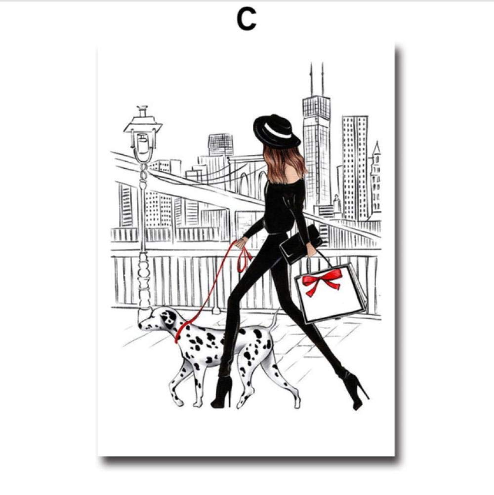 HTBYTXZ London Paris super model fashion girl wall art canvas Nordic posters and prints living room decoration painting wall pictures 60x90cm No Frame