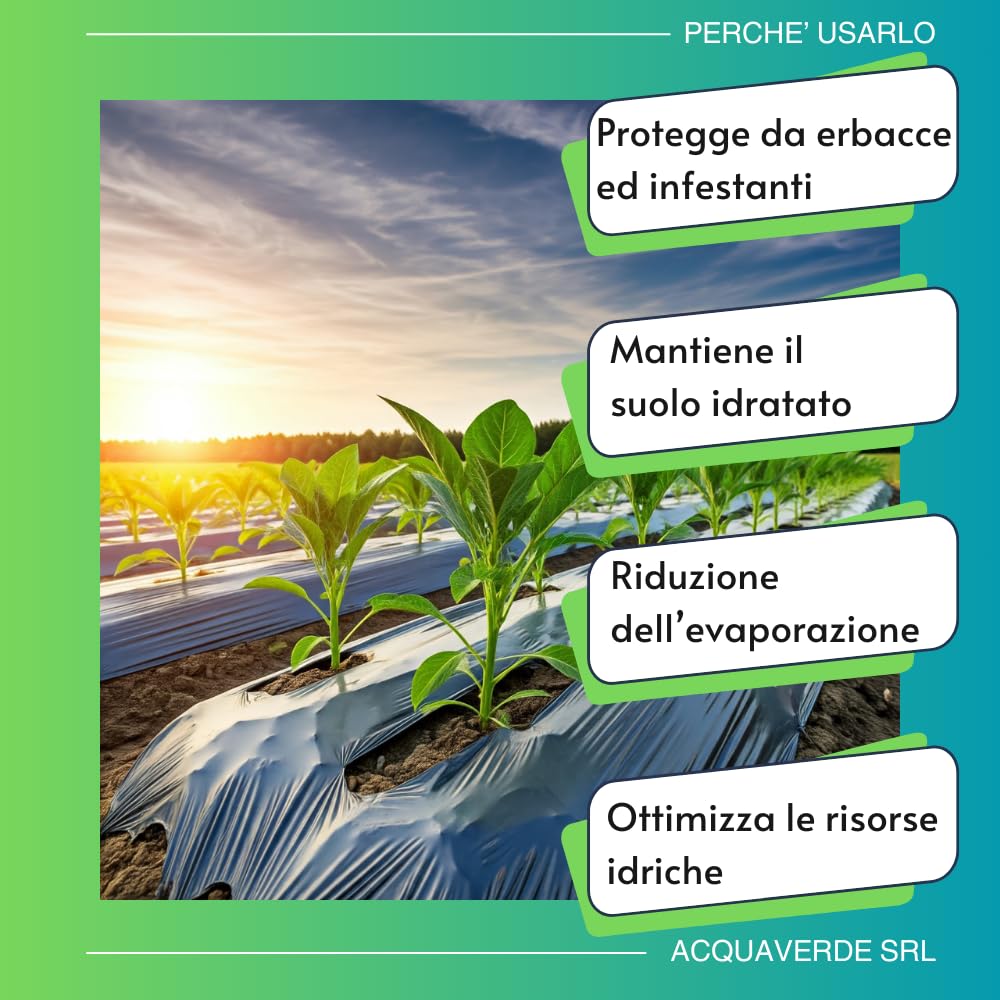 acquaverde | Telo Pacciamatura Antierbacce in Polietilene, Film Pacciamante Nero, Professionale, per Giardinaggio, Orto, Protezione Contro Erbacce, Resistente, Impermeabile (1 x 200 m = 200 m²)