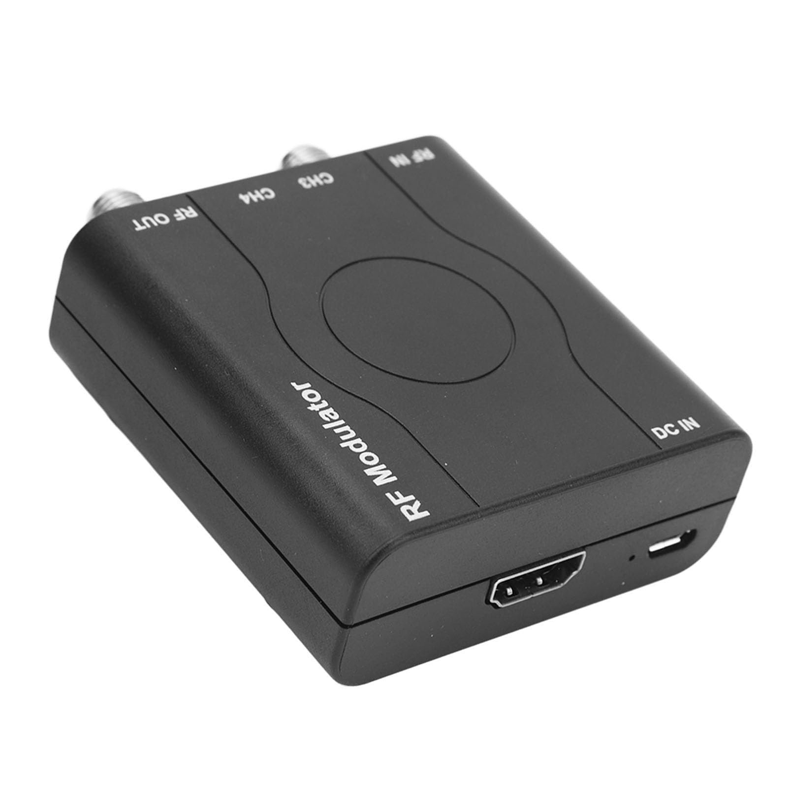HDMI naar coax RF converter modulator voor tv, HDMI in coax out converter adapter met afstandsbediening RF analoge signaaltransmitter adapter met zoomfunctie en ondersteuning 1080p ingang