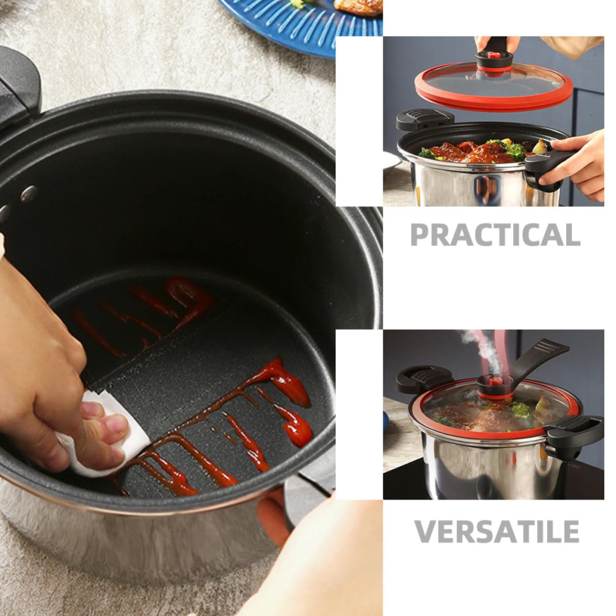 VOSAREA Acero Inoxidable Capacidad de 3.5l, Resistente al Desgaste y Fácil de Limpiar, Doble Asa para Cocina de Inducción y Estufa de Gas