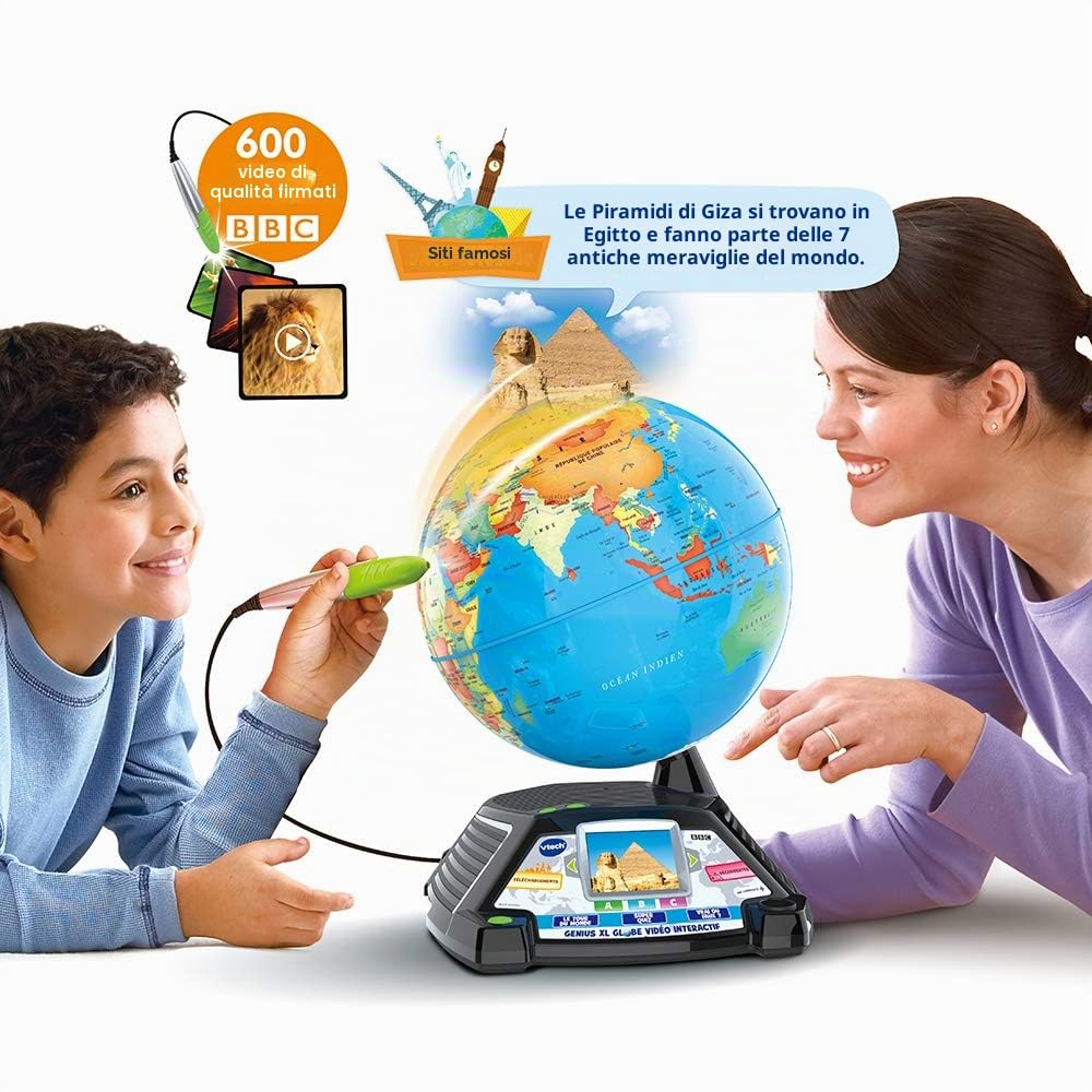 VTech - Genius XL Globe Video Interattivo, Globo Terrestre Bambino con Schermo Colore, Pennino Tocco, 600 Video della BBC, Giocattolo Scienziato Educativo, Regalo Bambino da 7 Anni - Contenuto in