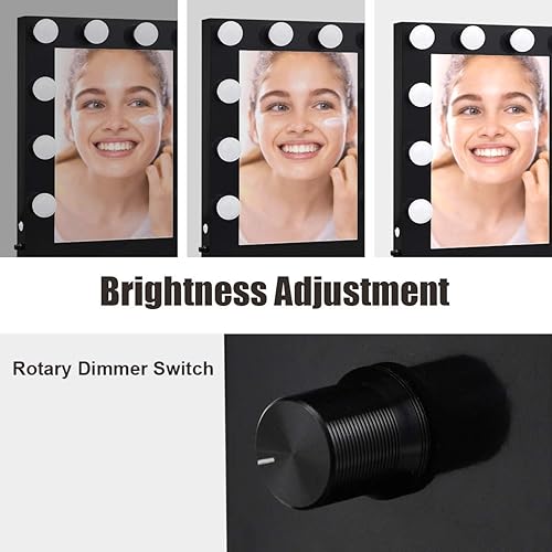 Miniatura 8 de GLACER Hollywood Espejo de tocador con luces, espejo cosmético iluminado LED con bombillas LED regulables y base desmontable (negro)