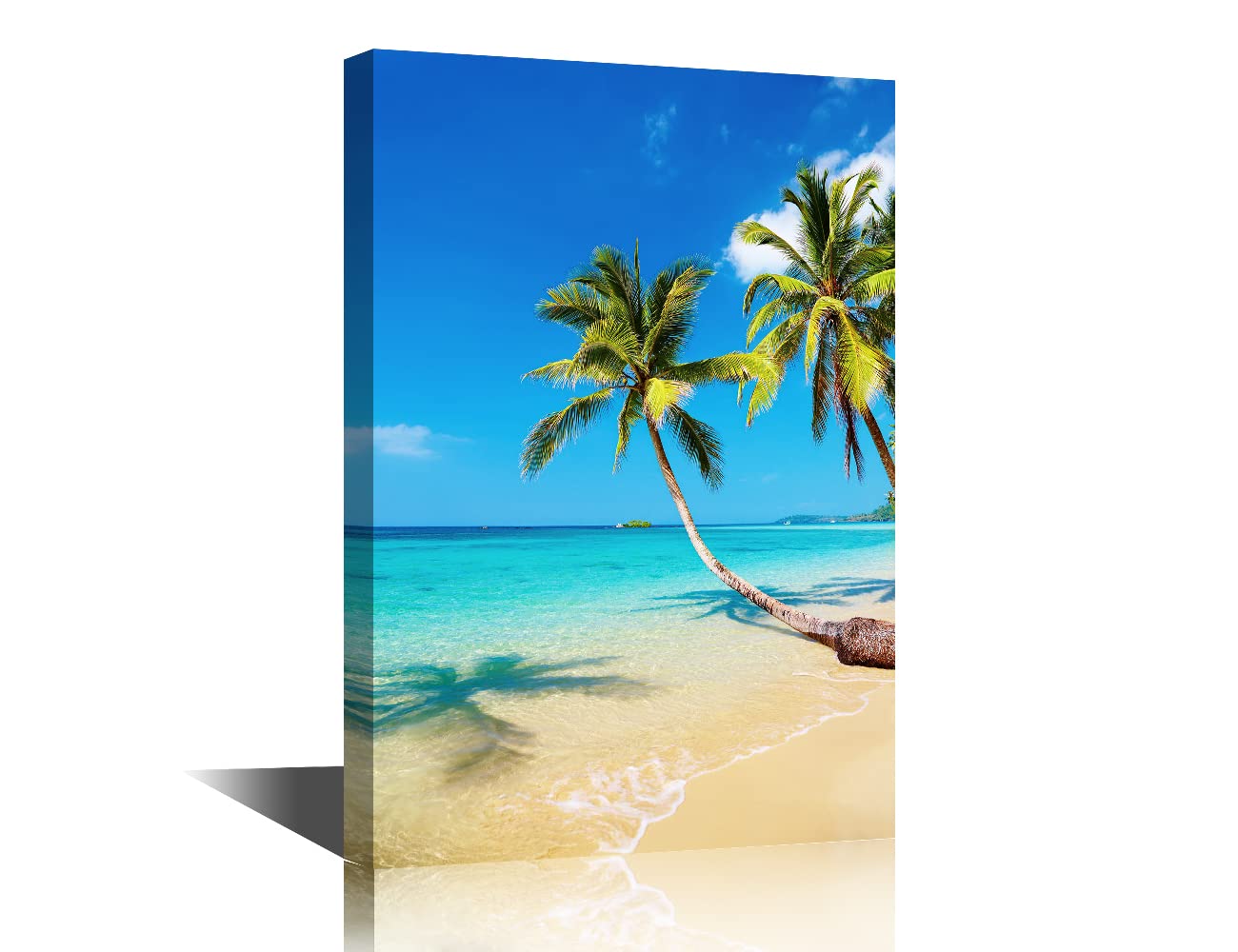TISHIRON Canvas Wall Art Summer Ocean Coconut Trees on Sands Beach Sea Nature Picture Scenery Painting Canvas Artwork for Home Office Wall Decor Framed Ready to Hang (12X8in)