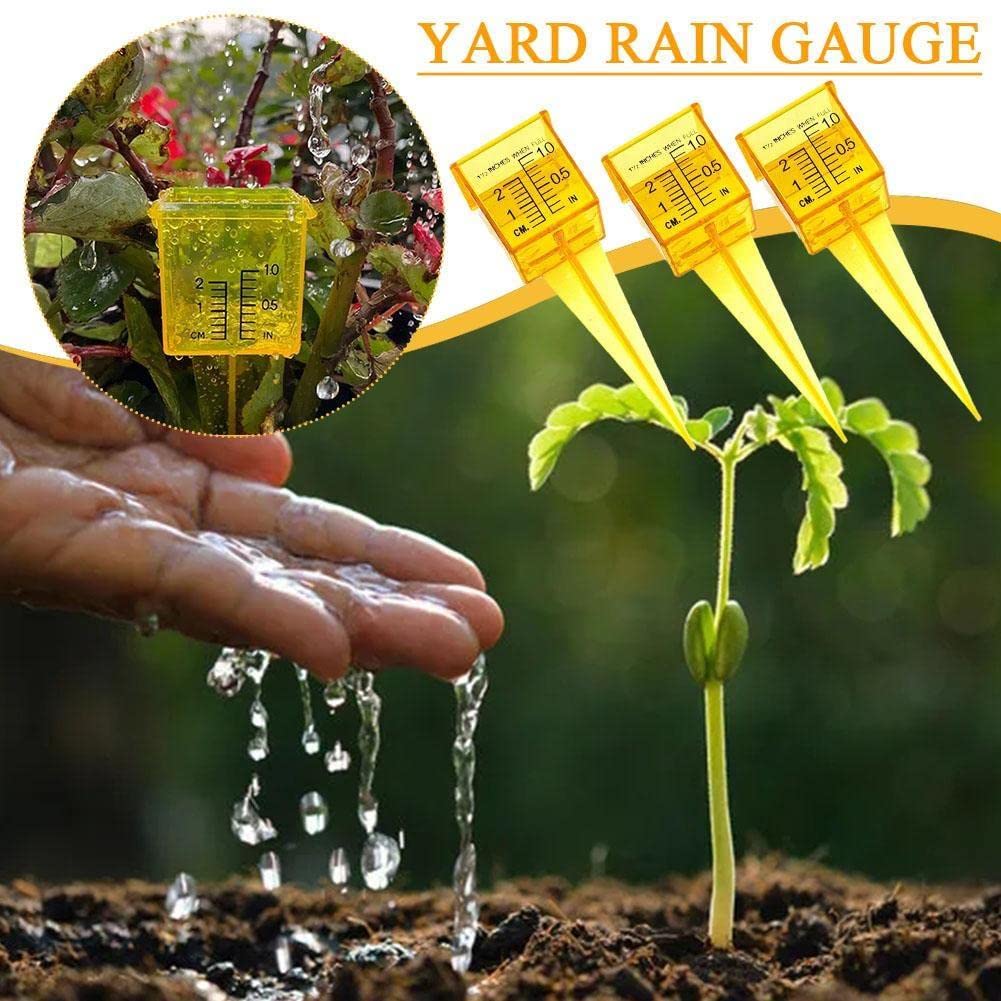 Regenmesser Für Garten – 4 Stück, Kunststoff, Transparent/gelb, Mit Skala In Cm & Zoll