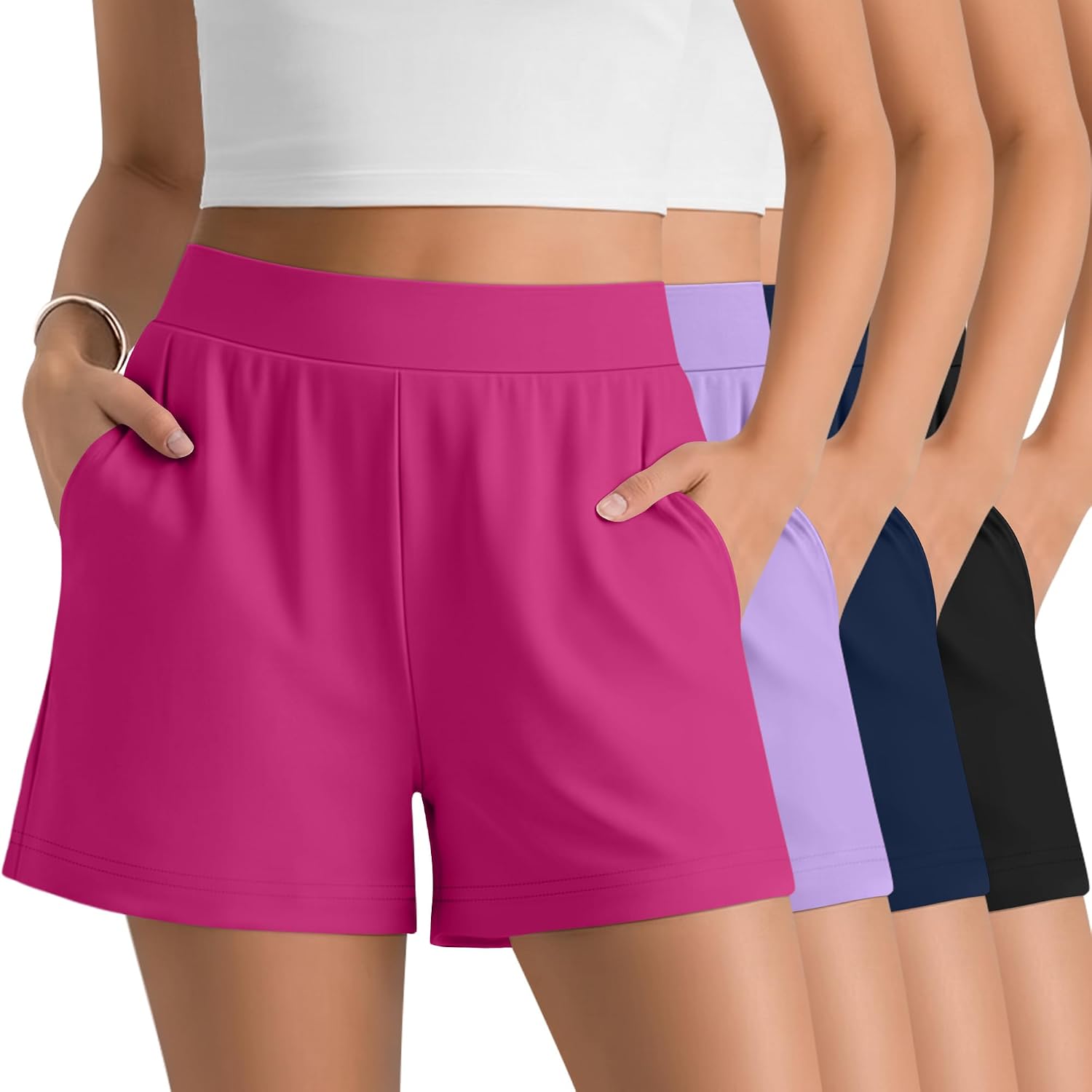 Halfchet 4 Pack Girls Shorts Athletic Summer Teen Casual Active Shorts with Pockets & Elastic Waist for Kids 5-16 Years