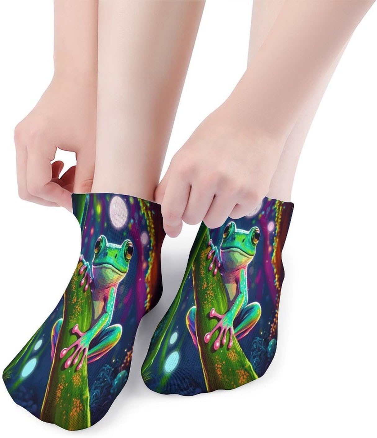 Fluorescent Tree Frog 5Pairs Low Cut Ankle Socks for Women No Show Casual Breathable Athletic Socks for Sport