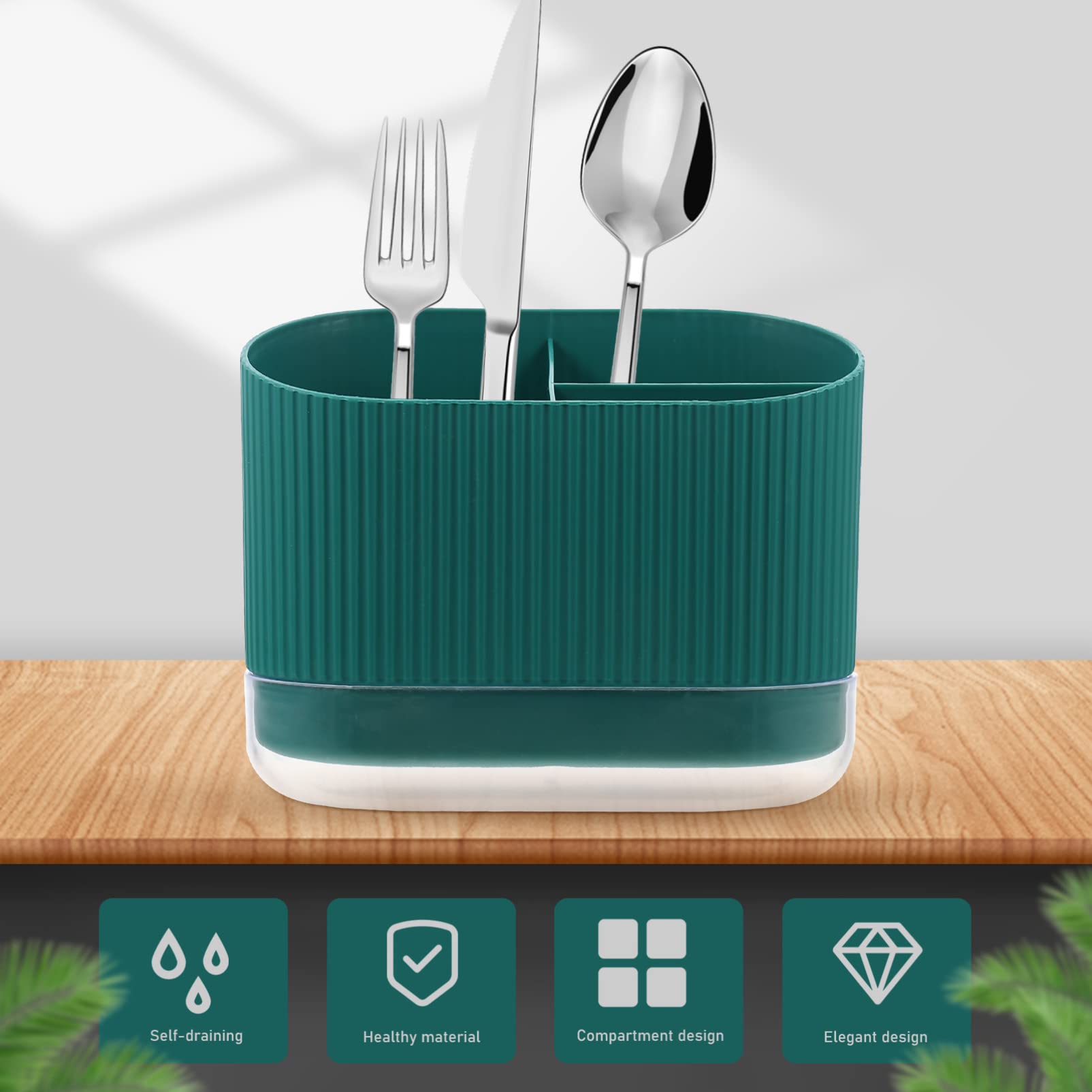 Cabilock Porta Posate Drenante 6.69X5.39X3.54 Pollici Con Base Rimovibile E Scomparti Multipli Per Bacchette Cucchiaio Forchetta Organizer Compatibile Per Cucina Desktop