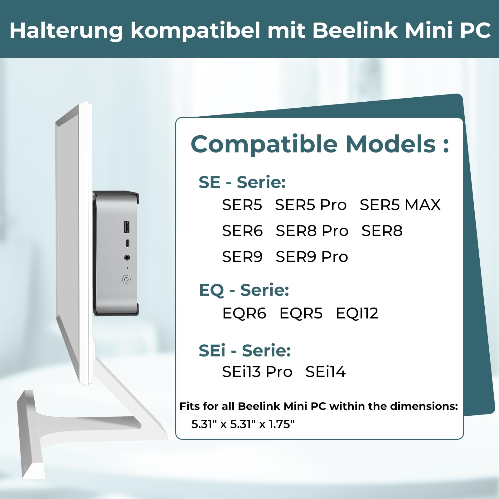 Aiweiwa Supporto Mini PC in metallo compatibile con Beelink SER8, SER6, SER9, SER9 Pro, EQi12, EQR6, mini PC VESA staffa / parete/sottotutto, solo per SER8, SER6, SER9, SER9 Pro, EQi12, EQR6
