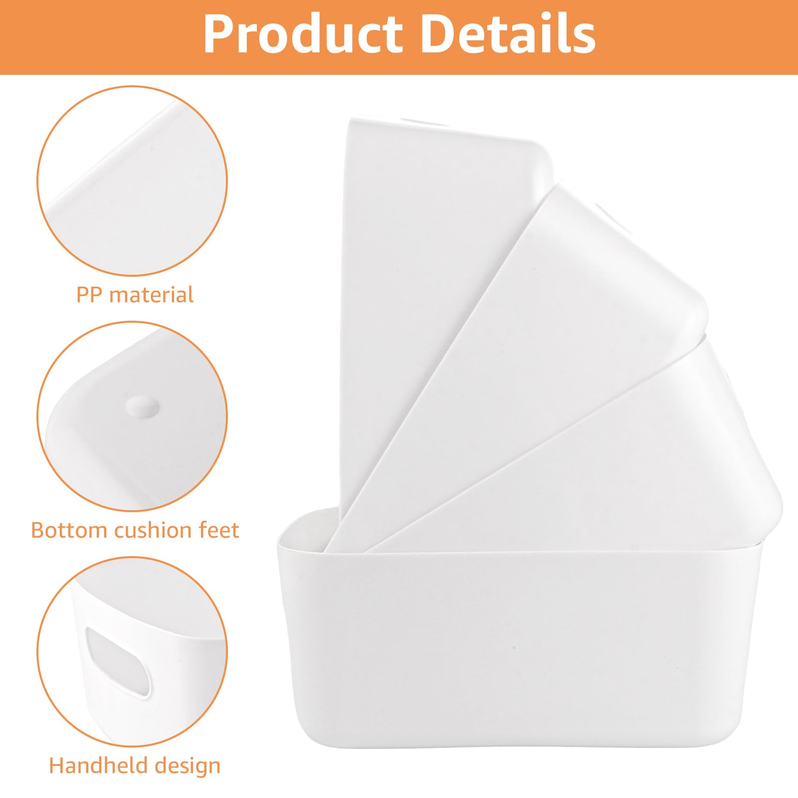 YAYODS 10 scatole portaoggetti in plastica, 25 x 16 x 10 cm, colore bianco, con manici, impilabili, per cucina, bagno, armadio, ufficio, cosmetici