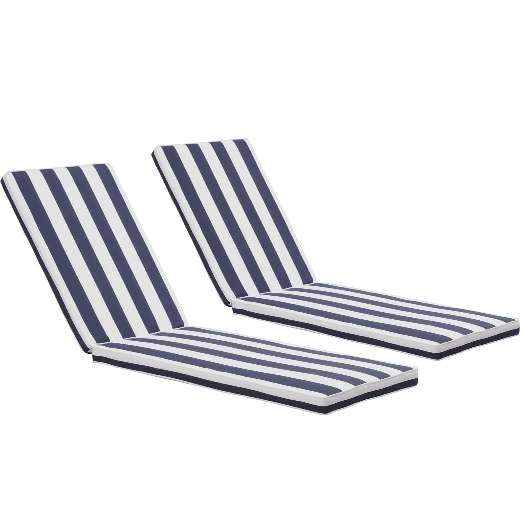 Only choice 2 Pcs Set Outdoor Lounge Chair Cushions Patio Chaise Lounge Replacement Cushions Furniture Seat Cushions (Blue+White Stripes-2 pcs) Plain