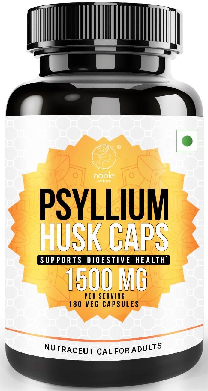 Noble Nature Psyllium Husk Powder Supplement, 180 Capsules, Fiber for Digestive & Gut Health, Plant Based Fiber, Colon Cleanser