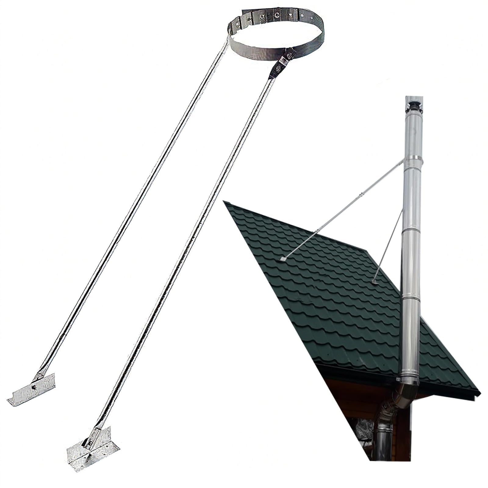 Soporte de techo de chimenea, soporte de tubo de chimenea ajustable montado en el techo, garantiza la estabilidad y evita el balanceo o el colapso para la instalación en techo y pared