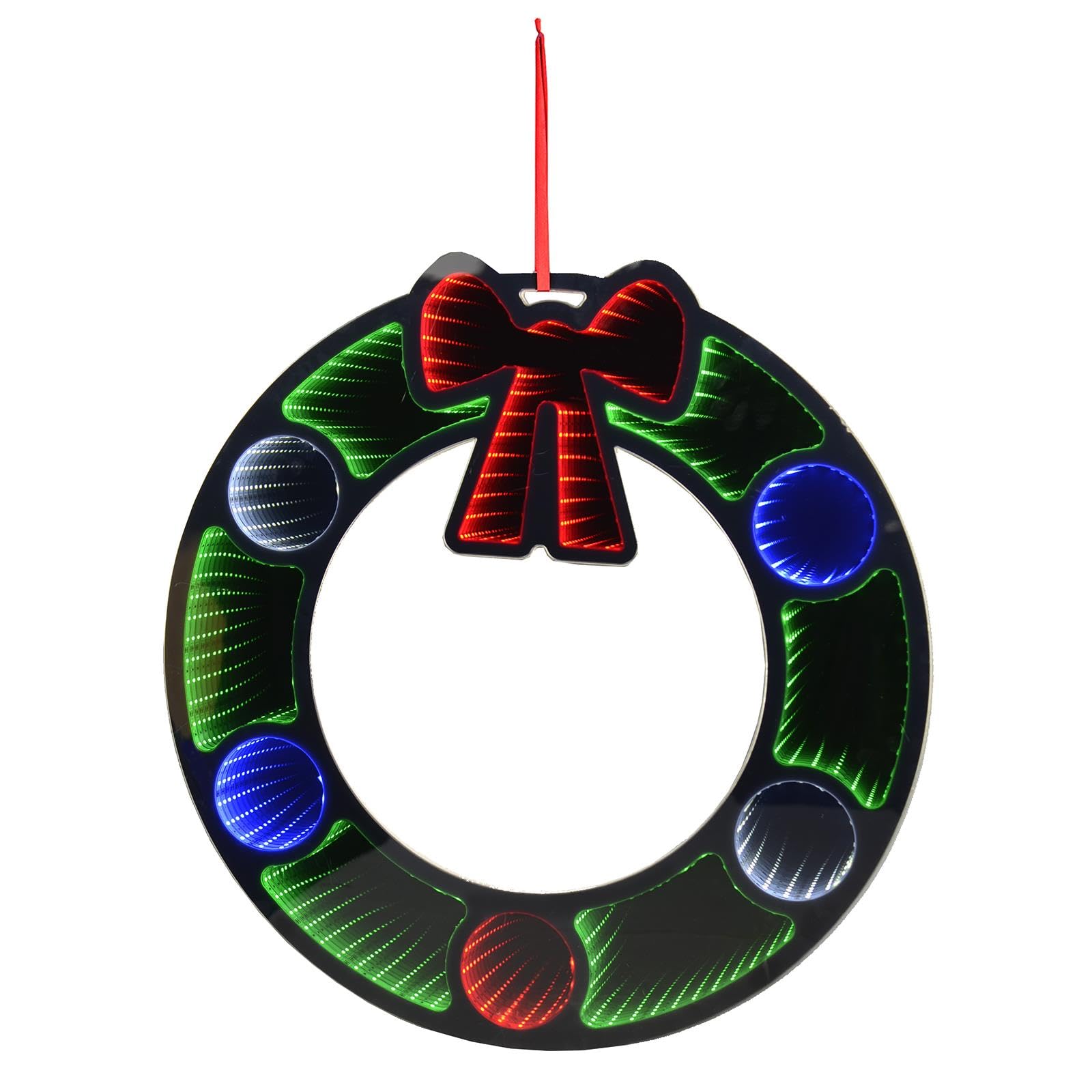 Mr Crimbo Double Sided Infinity Mirror Light Christmas Decoration Optical Illusion Multicolour - Wreath