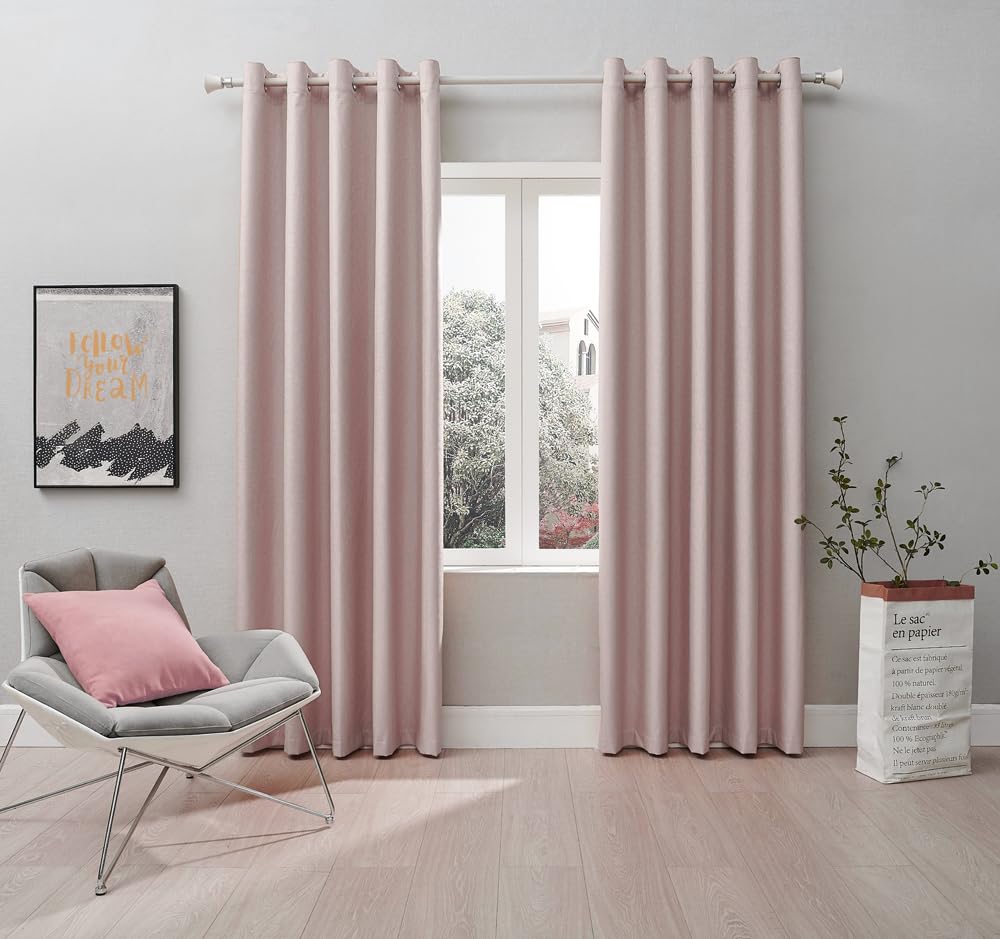 Coastline Textured Veiny Woven Thermal Blackout Eyelet Curtains Blush 46x54