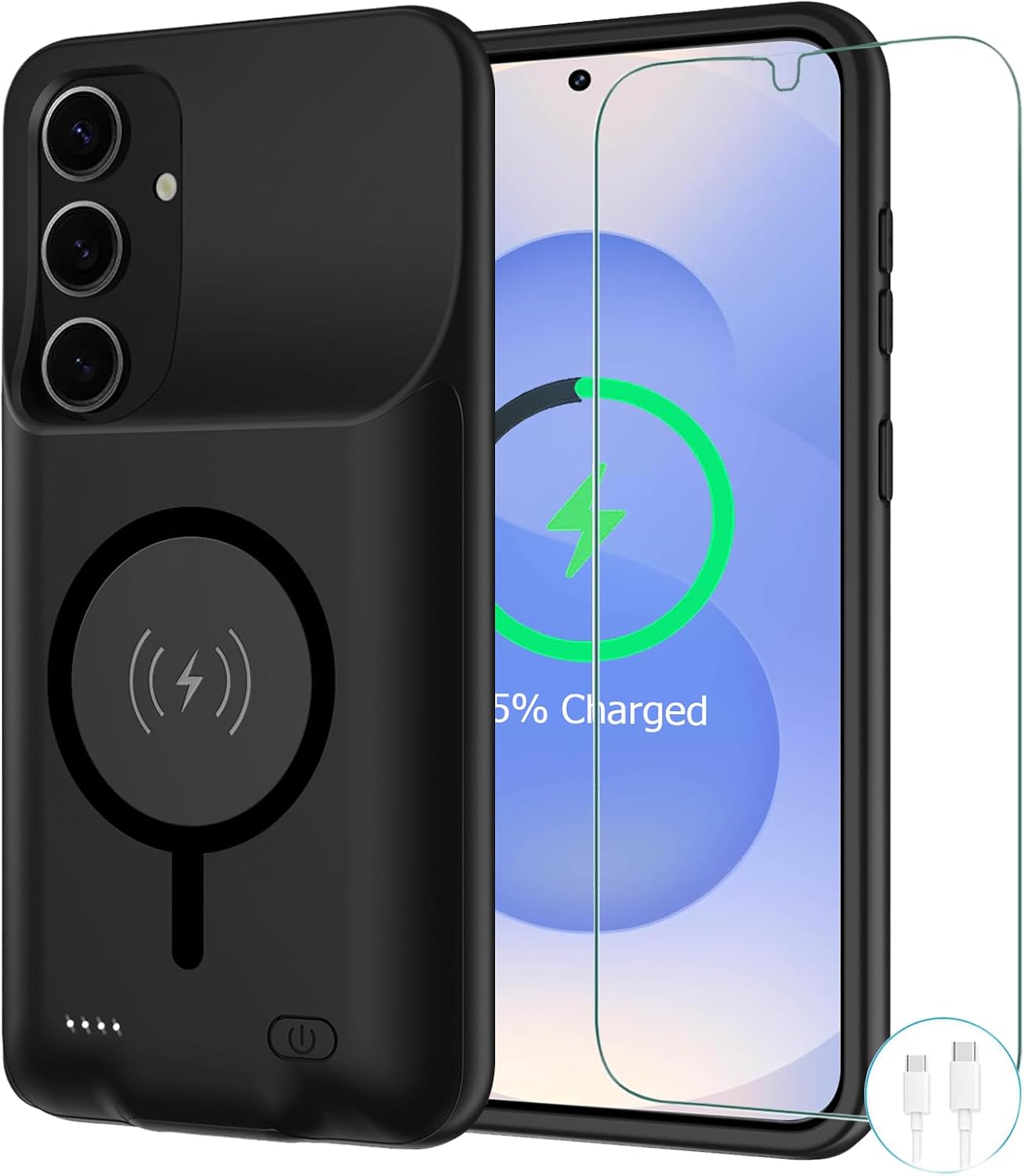 Battery Case for Galaxy S25, [10000mAh] Slim Rechargeable Smart Extended Charging Case Compatible with Galaxy S25 (6.2 inch) Backup Power Battery Pack Charger Cover-Black