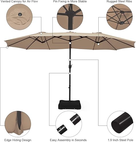 Miniatura 8 de Tangkula 15 Ft Patio Double Sided Umbrella with Base, Outdoor Extra Large Market Umbrella with Crank Handle, Outdoor Twin Table Umbrella Base