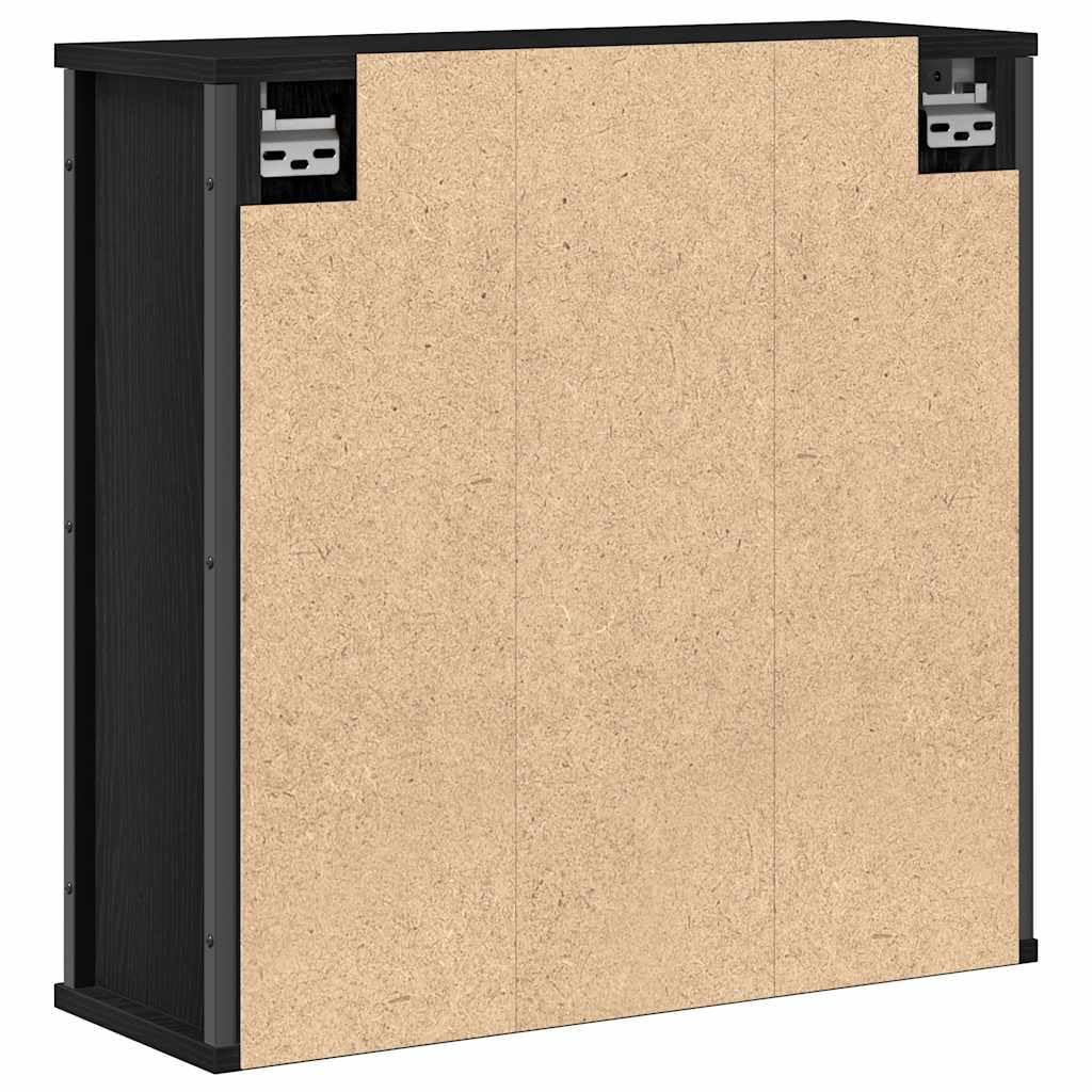 Łazienkowa szafka ścienna z lustrem, czarna, imitacja dębu, 60 x 21 x 60 cm, materiał drewnopochodny, montaż ścienny, oszczędność miejsca do przechowywania, szafka wisząca