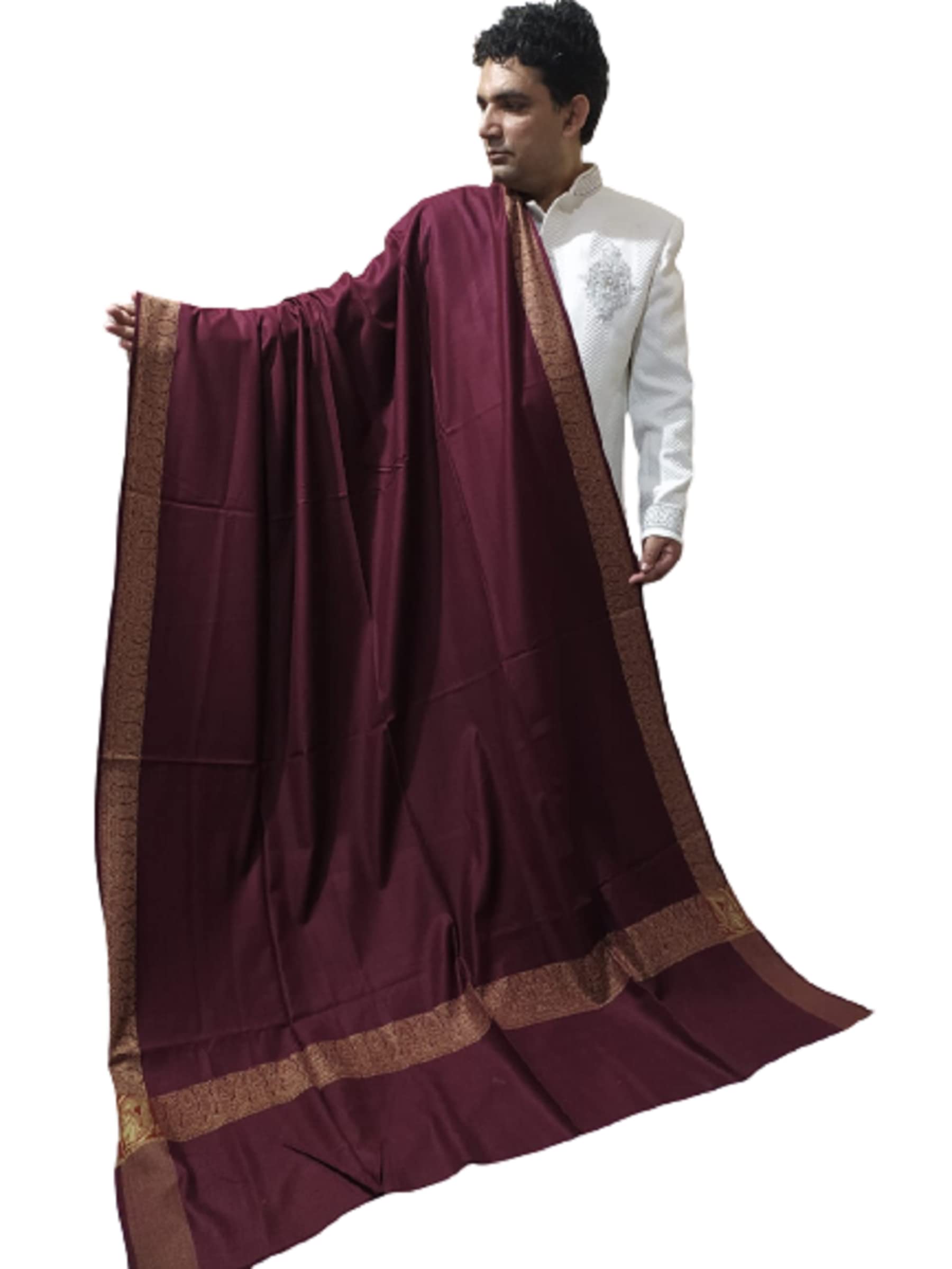 kashmir handloom handicraft shawl for men maroon 50x100 inches-picture-18