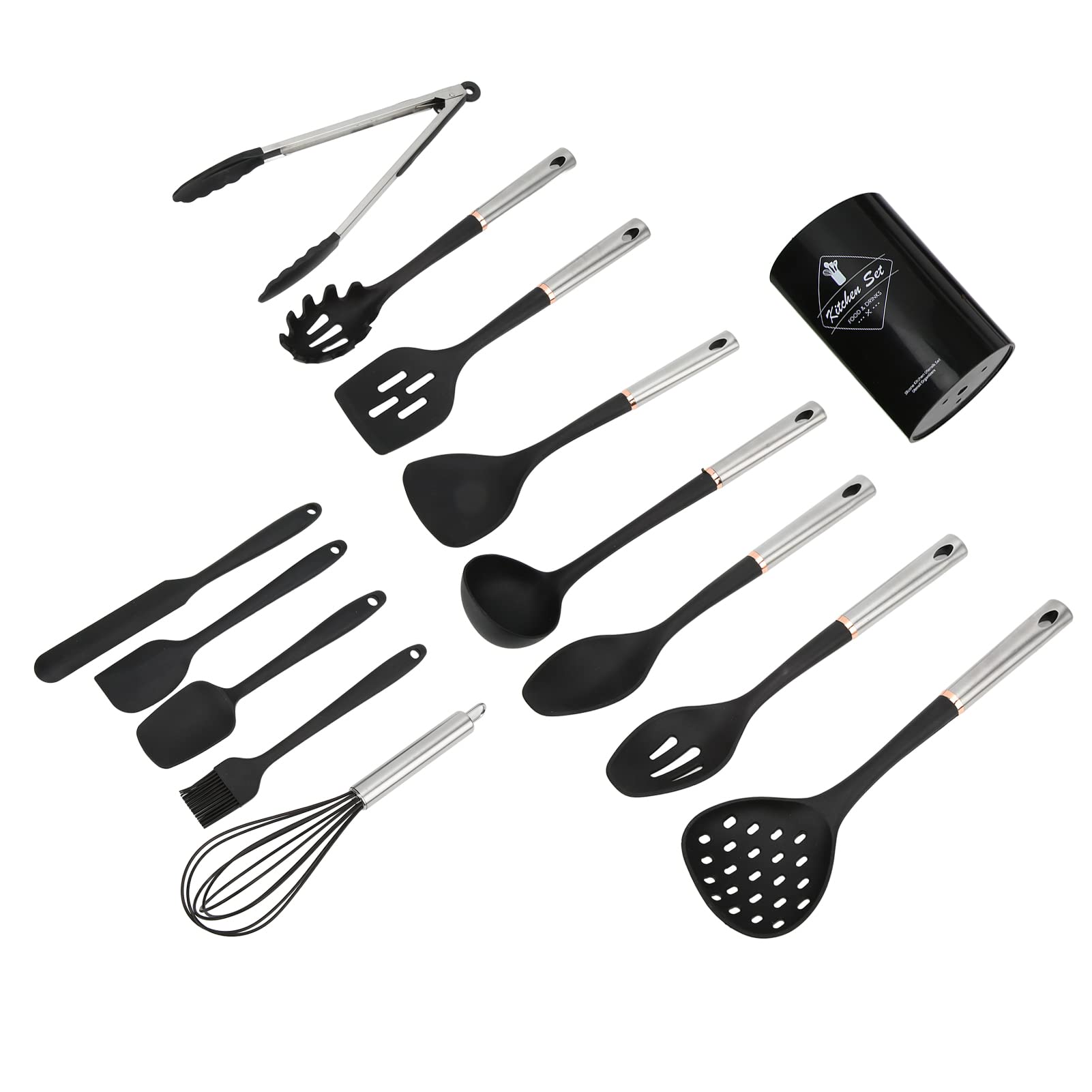 14 pezzi utensili da cottura in silicone impostati strumenti da cucina non resistenti al calore premium con manico comodi per il ristorante per casa Usa nero 1396G