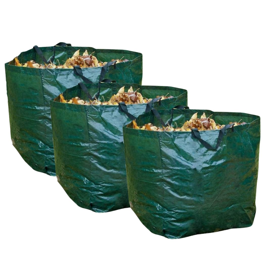 ADEPTNA Set of 3 Large Heavy Duty 150 Litre Garden Bags - Showerproof, Reusable, with Handles - Perfect for Leaves, Rubbish, and Garden Waste