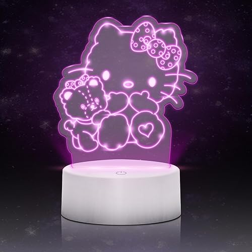 Kitty Night Light Kitty Charater 7 Cambio de Color Decoración Luz Noche Luz Portátil Dormitorio Lámpara de Gatito Cumpleaños Regalos de Navidad para