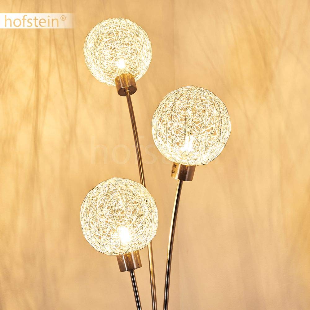 Stehlampe Bernado stufenlos dimmbar, Stehleuchte Nickel-matt/Silberfarben, 3-flammig, G9, mit 3 Drahtkugeln, Bogenlampe für Wohnzimmer, Schlafzimmer, Flur, mit Fußschalter am Kabel, ohne Leuchtmittel