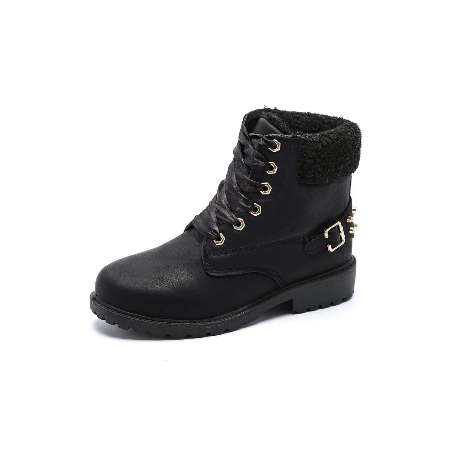 Mo Duo Snow Women BootsBottes Femme Ankle PU Keep Warm Winter Square Heel Round Toe Rubber Short Plush