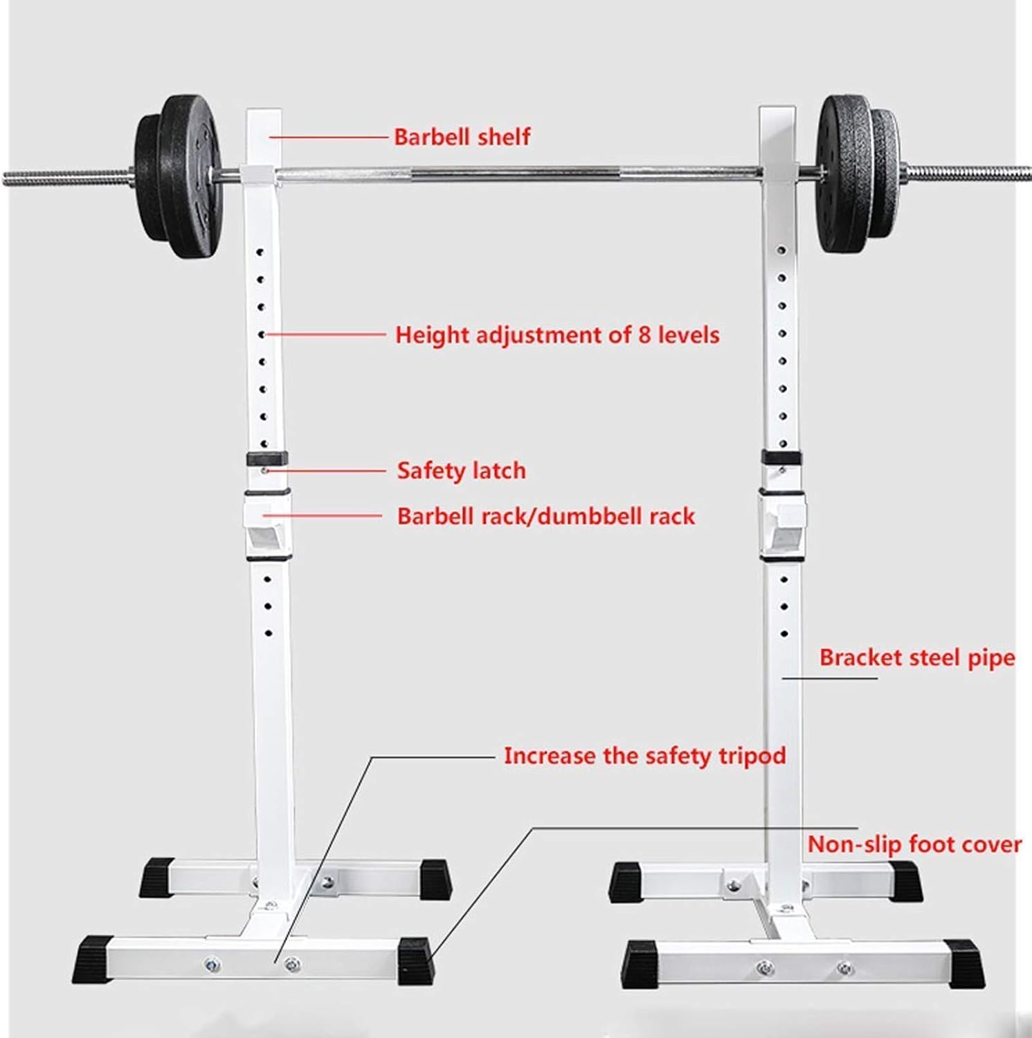Adjustable Steel Squat Stands Barbell Free-Press Bench, Home Gym Portable Dumbbell Racks Weight Stand Bench Support Barbell Rack, Multifunction Sturdy DurableRed