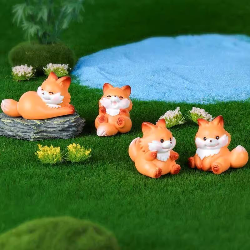 8Pcs Cartoon Mini Fox Figurines Miniature Foxes Figures Resin Woodland Animal Cake Topper for DIY Fairy Garden Micro Landscape Birthday Craft Decorations - Image 4