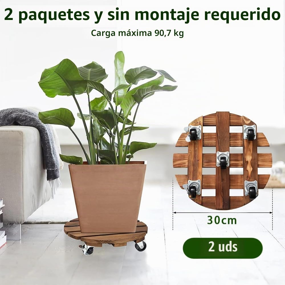 2 Piezas Base con Ruedas,Plataforma con Ruedas es Edondo-hasta 100 KG-30 * 30 CM Soporte con Ruedas para Macetas,Base con Ruedas para Macetas para Uso en Interiores y Exteriores