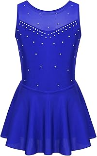 iEFiEL Abito da Pattinaggio Artistico Bambina Vestito da Balletto Abito da Ballo Vestito da Ballerina Skating Body da Danza Leotard con Strass Tutu Dancewear 5-14 Anni