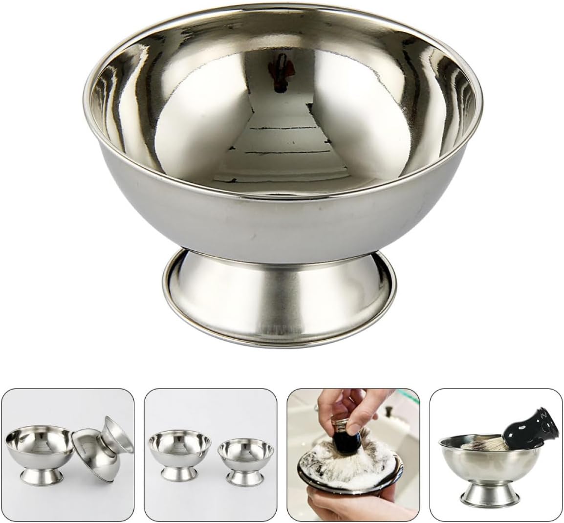 KICHOUSE Footed Stainless Steel Shaving Soap Bowl 11cm Large Shave Mug Set with Brush for Men’s Grooming and Travel Shaving Supplies