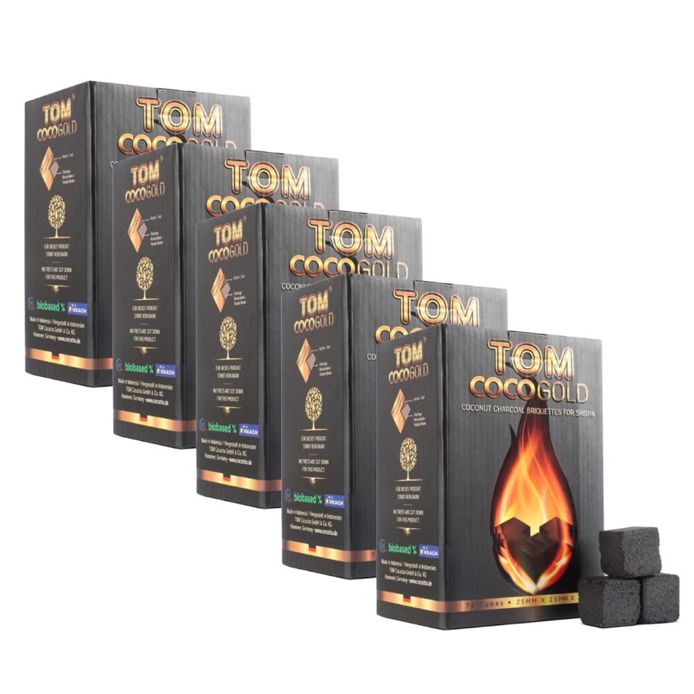 TOMCOCO GOLD PREMIUM 100% NATURAL COCONUT SHISHA CHARCOAL - 72 CUBES PER BOX - 25MM – 5KG BOX