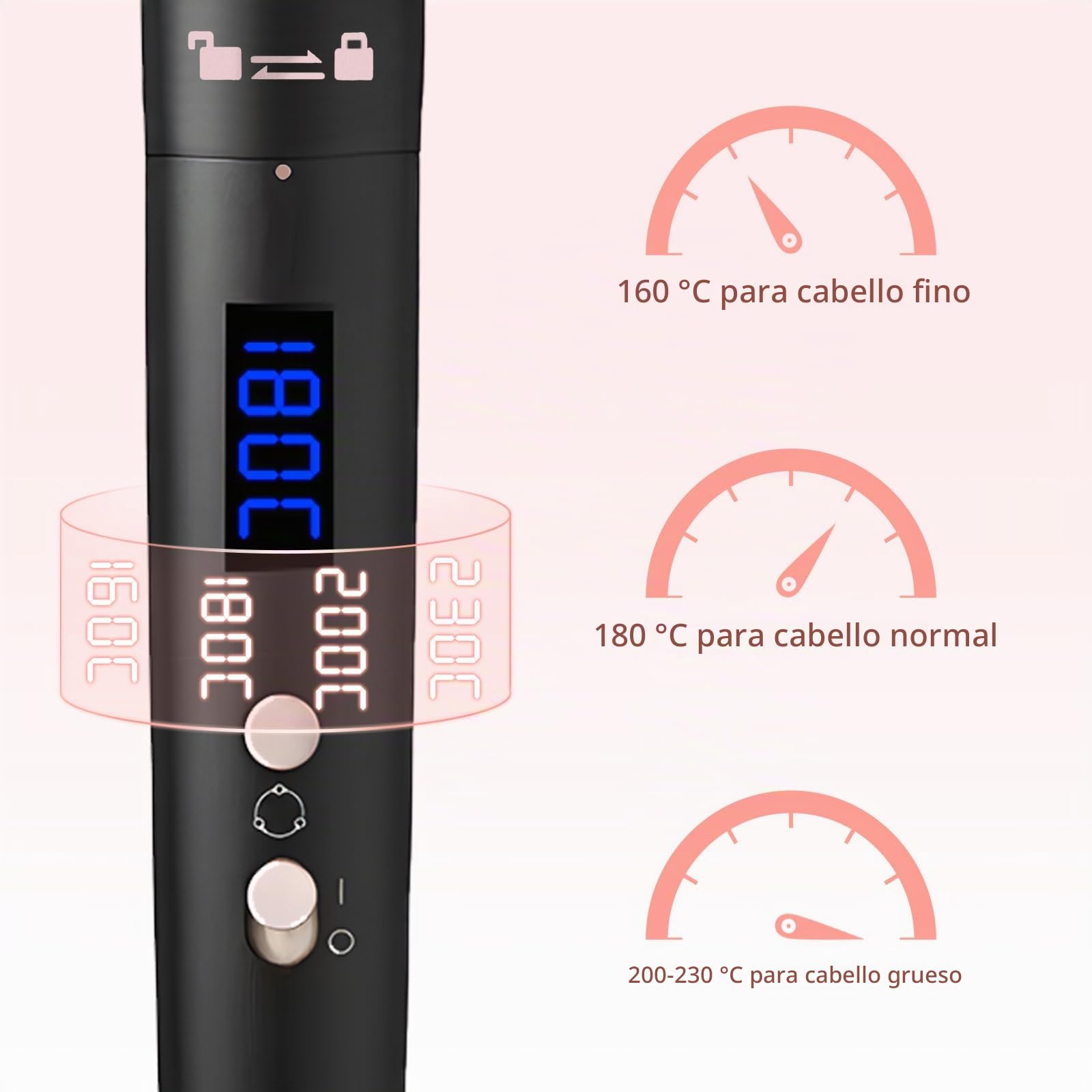 Carehabi Rizador Pelo Ondas, Tenacillas para Rizar el Pelo 5 en 1 con 5 Cabezales Intercambiables, LCD, 4 Temperaturas 160-230 °C, Calentamiento 10 s, Revestimiento Cerámico, 100-240 V