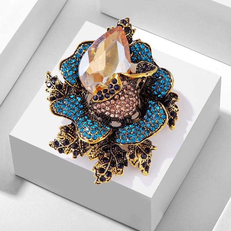 Image of Rhinestone Flower Brooch For Women Crystal Rose Flower Brooch Pin Big Size Rhinestone Crystal Flowers Broochs Stylish Rhinestone Rose Flowers Pin Elegant Clothing Hat Bag Accessories