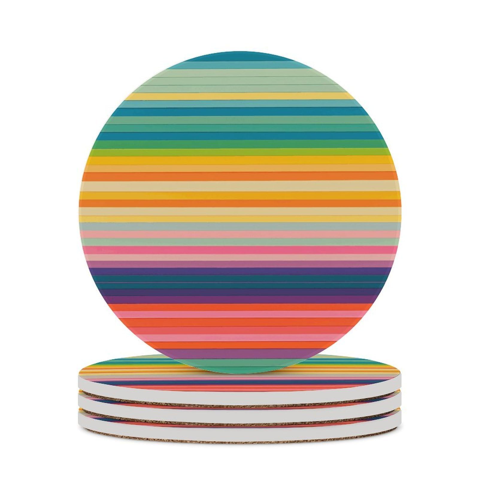 Dessous de verre rayures multicolores céramique absorbant liège table basse