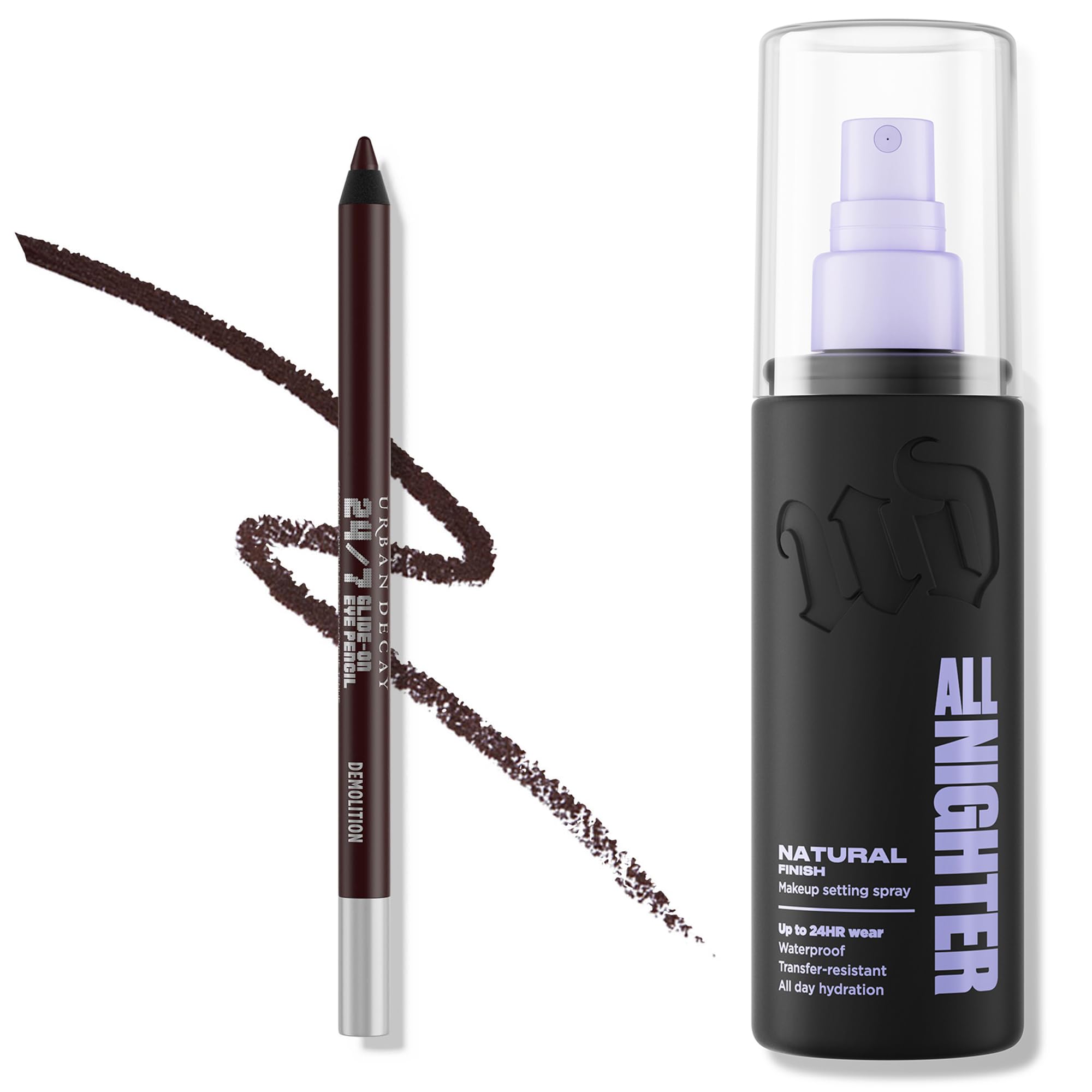 URBAN DECAY Brown Eyeliner Pencil and Natural Finish Makeup Setting Spray Bundle - All Nighter Waterproof Setting Spray