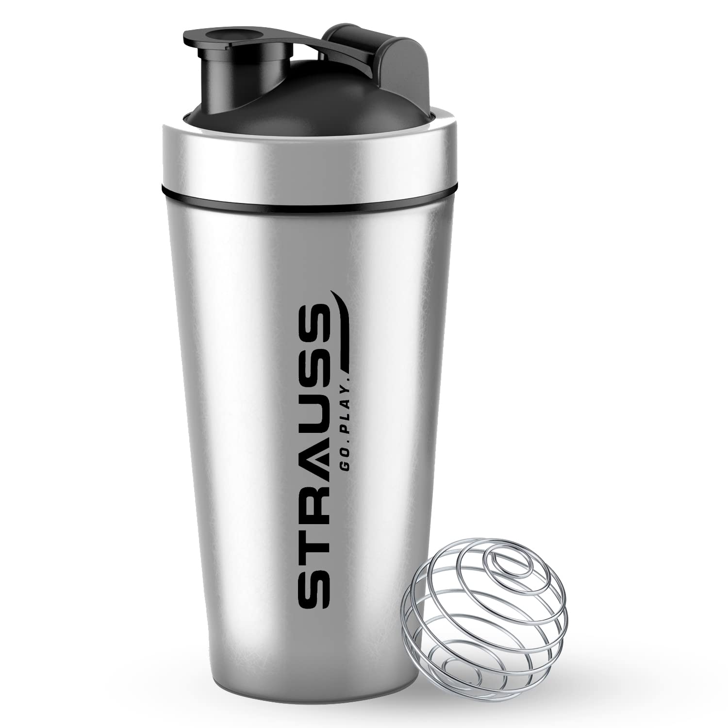 STRAUSSStainless Steel Shaker Water Bottle, Silver