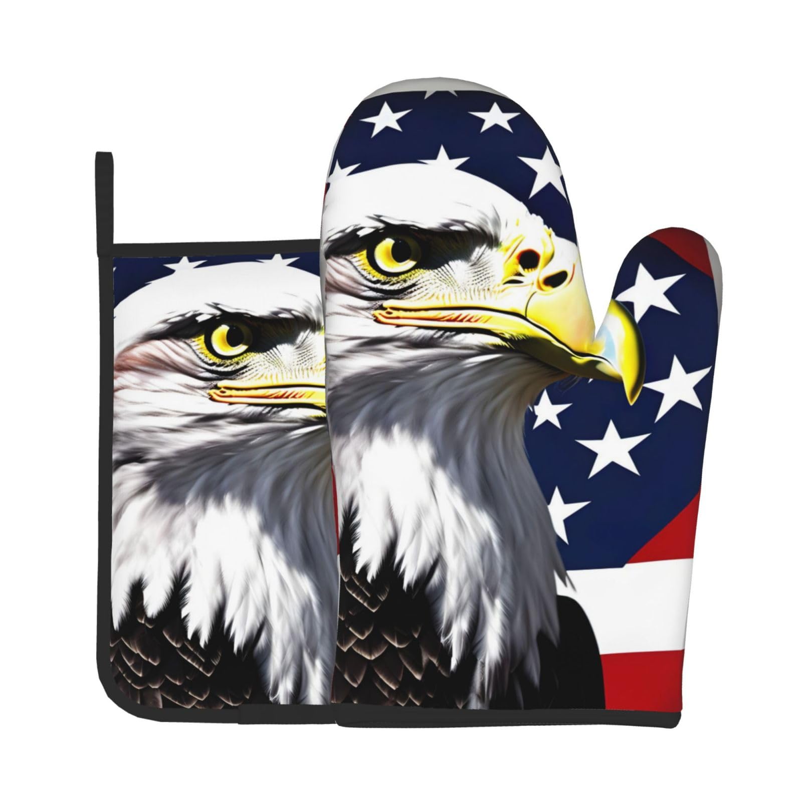 Bald Eagle Flag Kitchen Baking Two-Piece Set,Multipurpose Oven Gloves,Used for Barbecue Kitchen Baking
