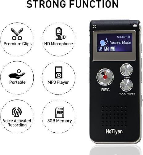 Miniatura 6 de Grabadoras de voz digitales 8 GB Grabadora de audio activada por voz para conferencias, reuniones, entrevistas, dispositivo de grabación de cinta