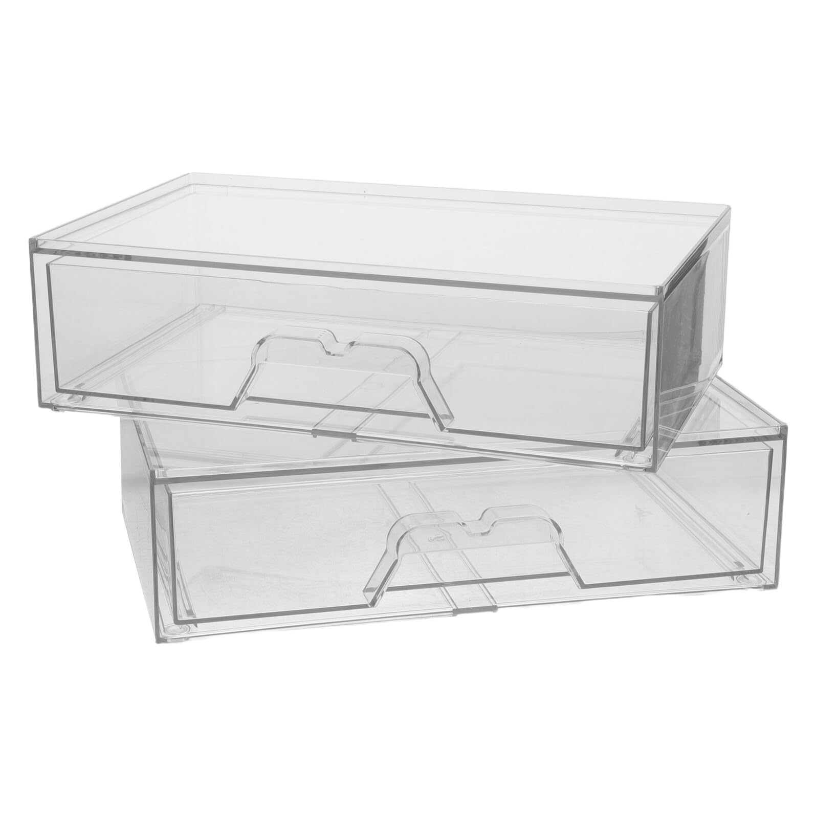 2 Szt. Stackable Acrylic Storage Drawers Transparent Makeup Organizer for Desk Vanity Office Easy Access Cosmetic Skincare Container Set