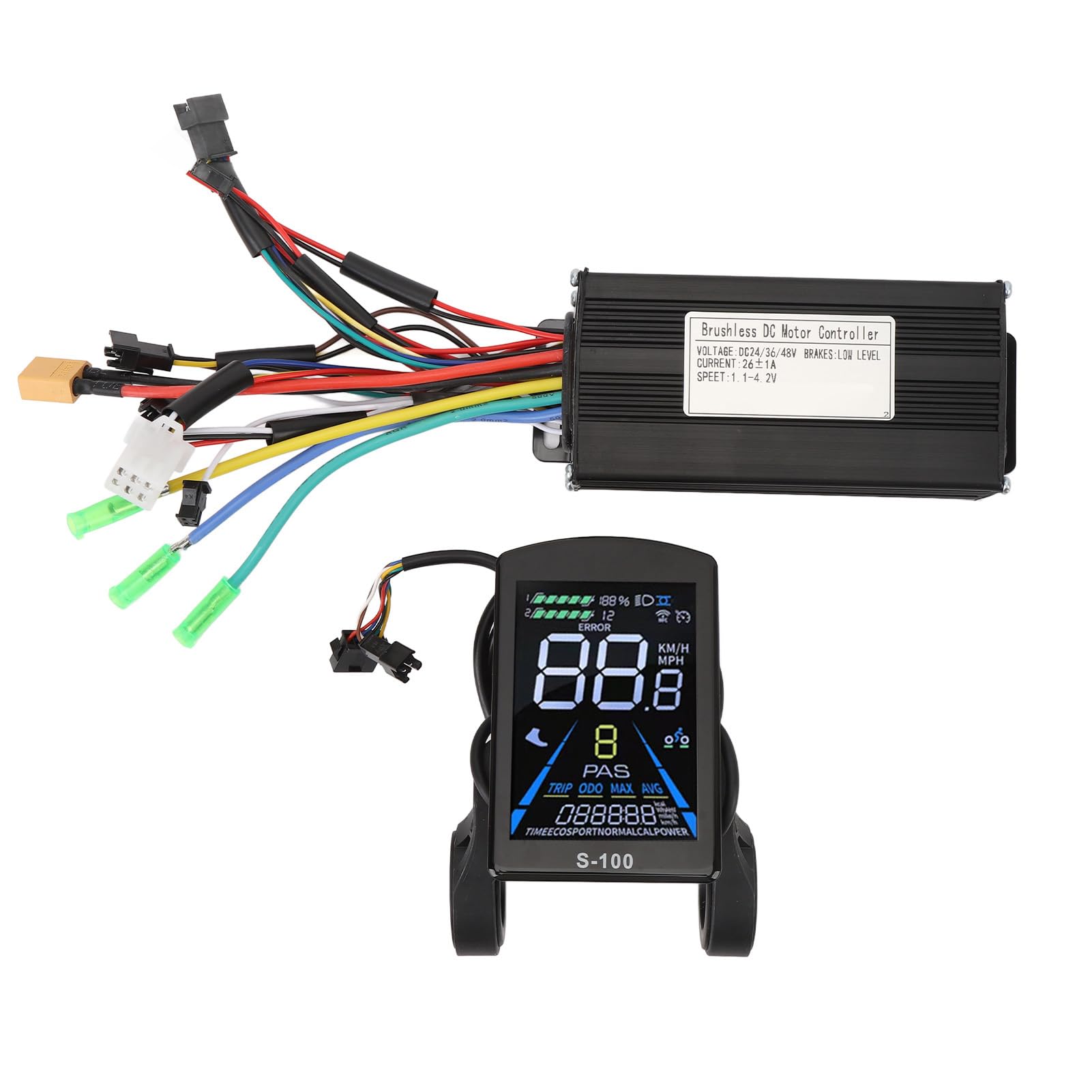 Kit Controller per Bicicletta Elettrica, 26A 36V 48V 500W 750W 3 Modalità Centralina Bici Elettrica Senza Spazzole con Display LCD