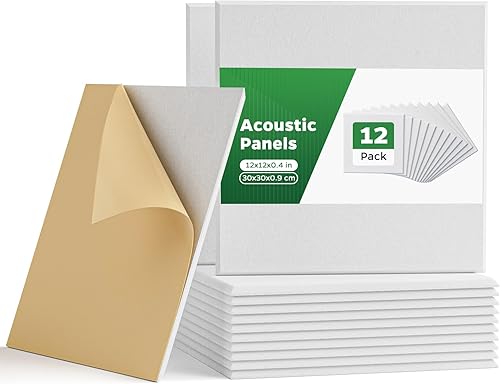 Paneles acústicos para paredes, puertas, techo, paquete de 12 paneles cuadrados autoadhesivos de absorción de sonido, 12 x 12 x 0.4 pulgadas,