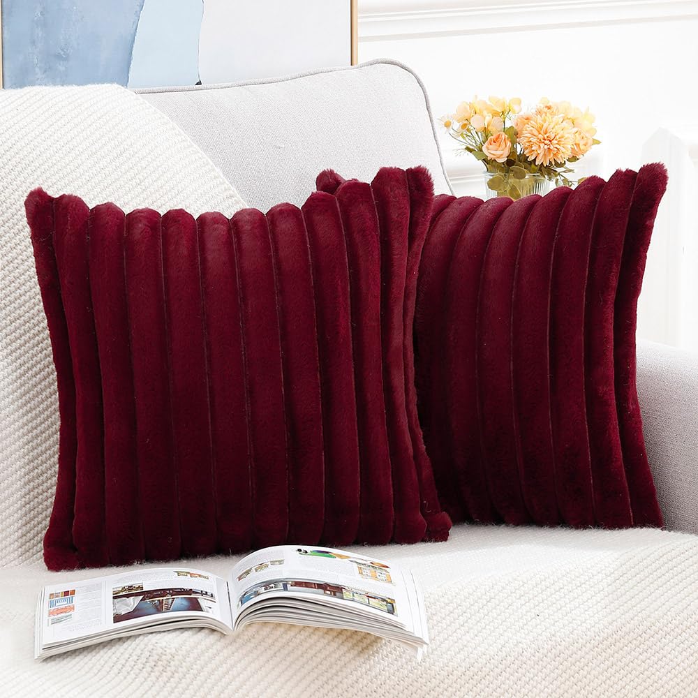 Madizz Set of 2 Faux Fur Decorative Cushion Covers 20x20 inch, 50x50 cm - Image 2